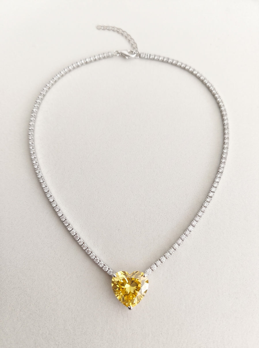Yellow Heart Tennis Necklace in 925 Sterling Silver