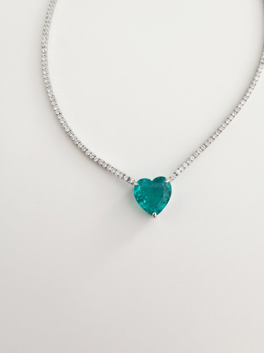 Paraiba Heart Tennis Necklace in 925 Sterling Silver
