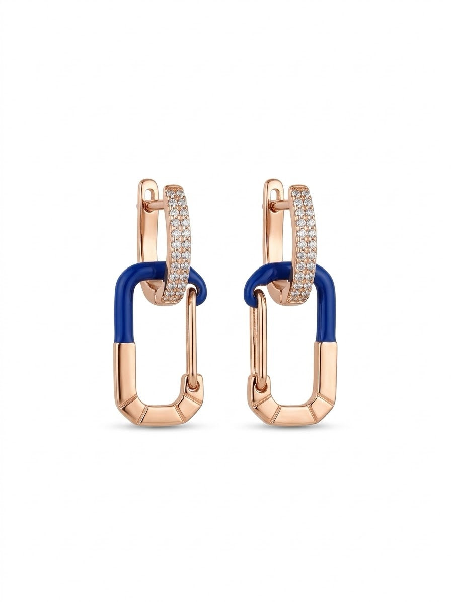 Rect Earrings Half Enamel Small Earrings