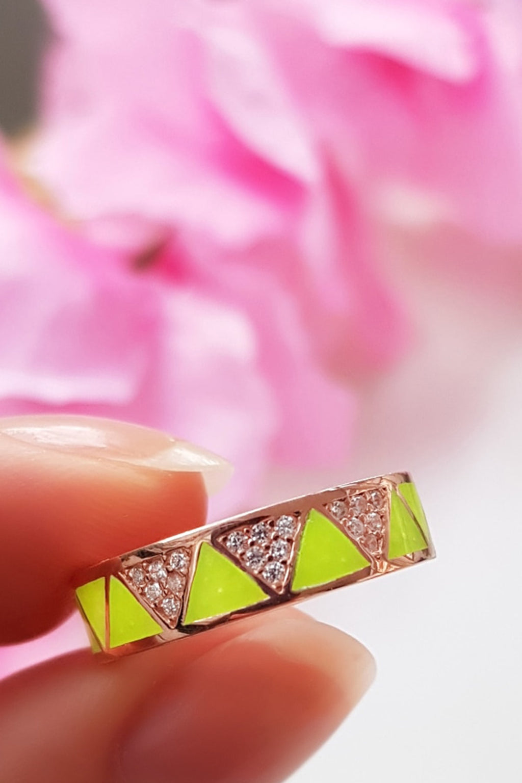 Yellow Neon V Zirconia Ring - arcina jewellery