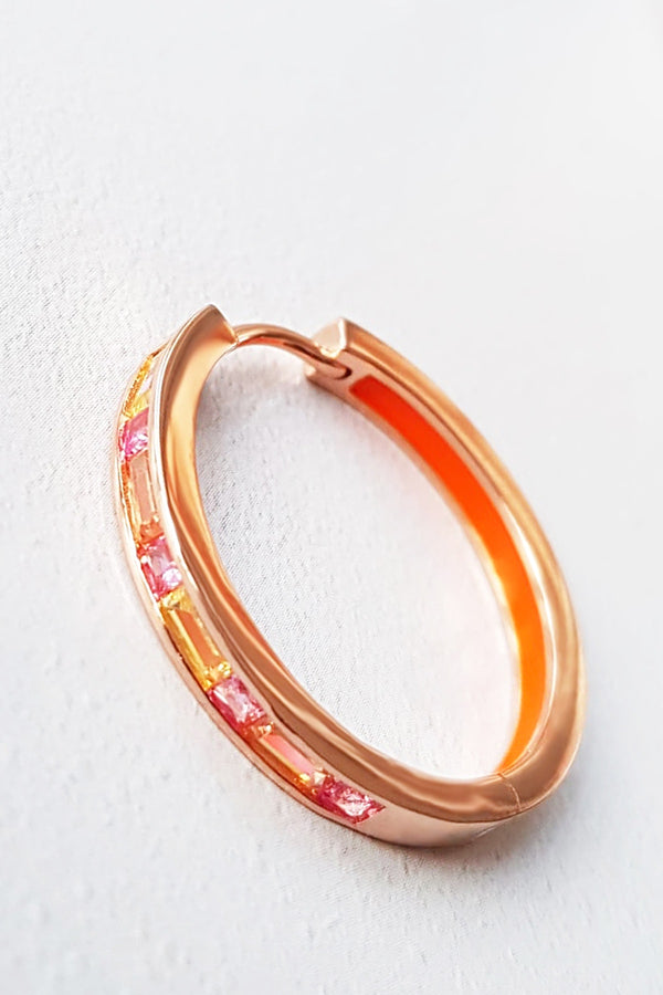 Two Sided Orange Enamel Zircon Hoop Earrings - arcina jewellery