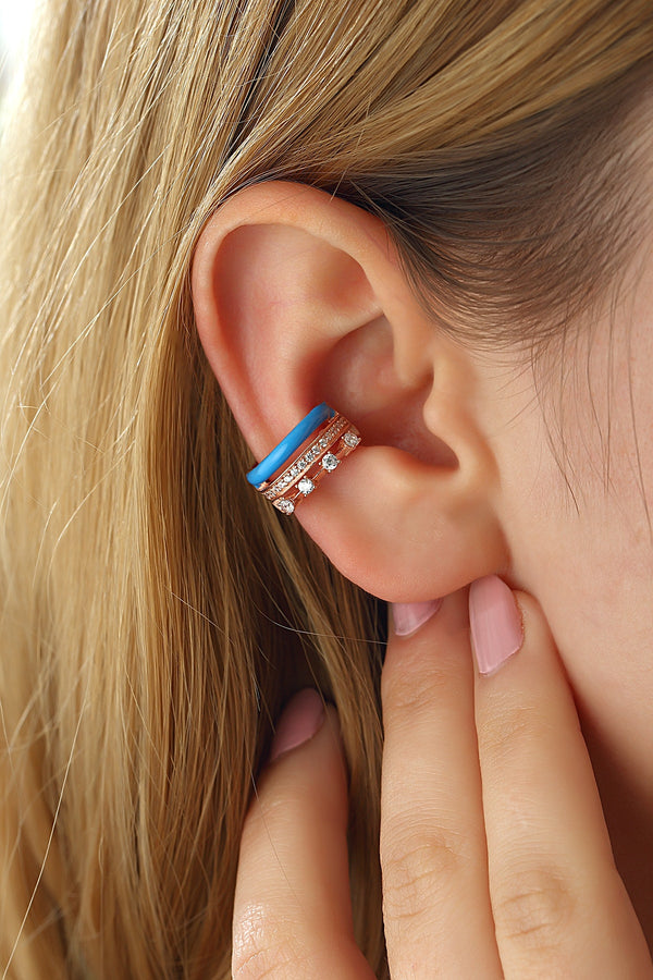 Triple Blue Enamel Zircon Ear Cuff - arcina jewellery