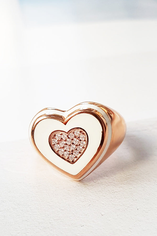 White Enamel Heart Ring - arcina jewellery