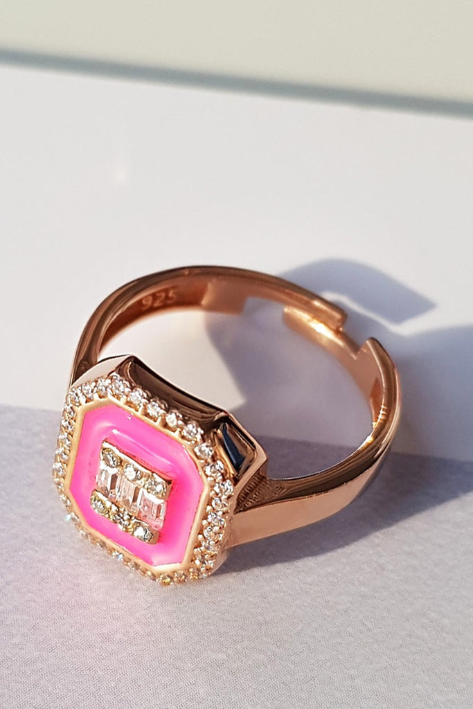 Pink Neon Baguette Ring - arcina jewellery