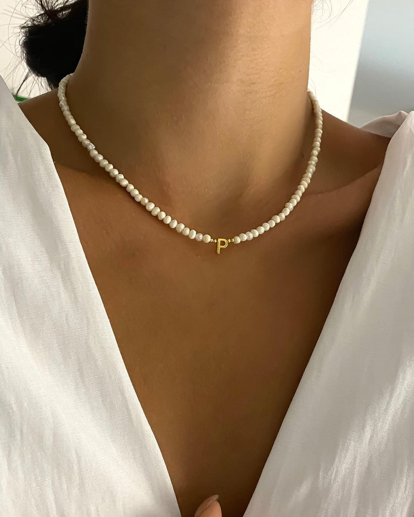 Initial & Pearl Necklace | Designer Sustainable Jewellery – EDGE of EMBER