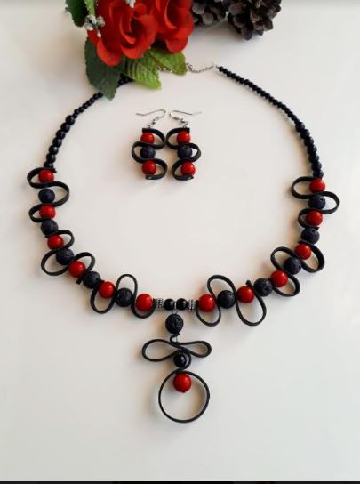 Leather Red Natural Stone Set - arcina jewellery