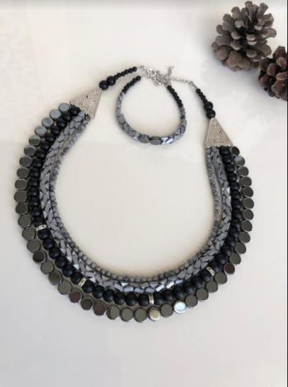 Hematite Necklace Bracelet Set - arcina jewellery