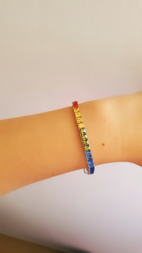 Multicolor Square Tennis Bracelet - arcina jewellery