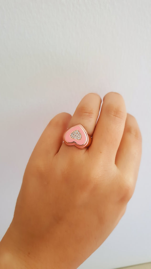 Pink Heart Enamel Ring - arcina jewellery