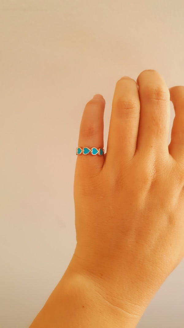 Turquoise Mini Hearts Ring - arcina jewellery