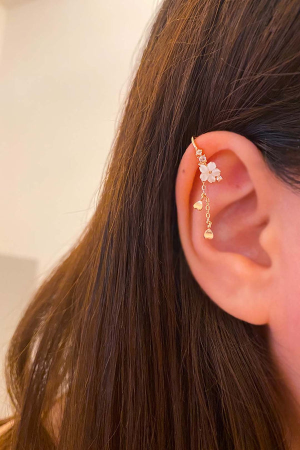 Flower Mini Hearts Ear Cuff - arcina jewellery