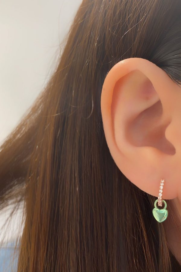 Mini Green Heart Hoop Earrings - arcina jewellery