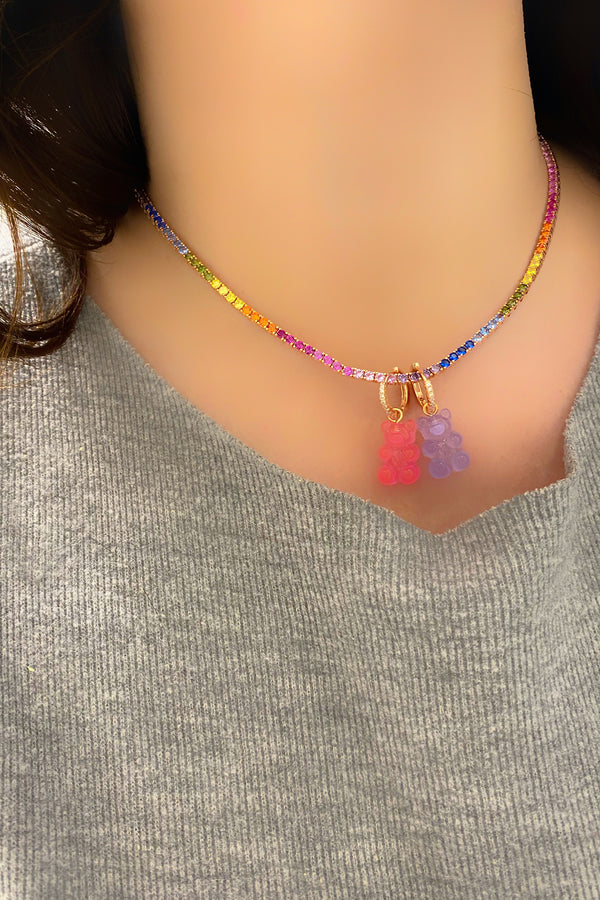 Multicolor Tennis Teddy Bear Choker - arcina jewellery