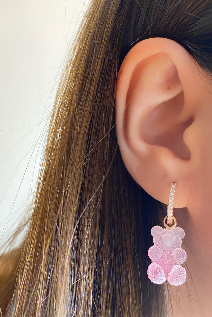 Light Pink White Candy Teddy Bear Earrings - arcina jewellery